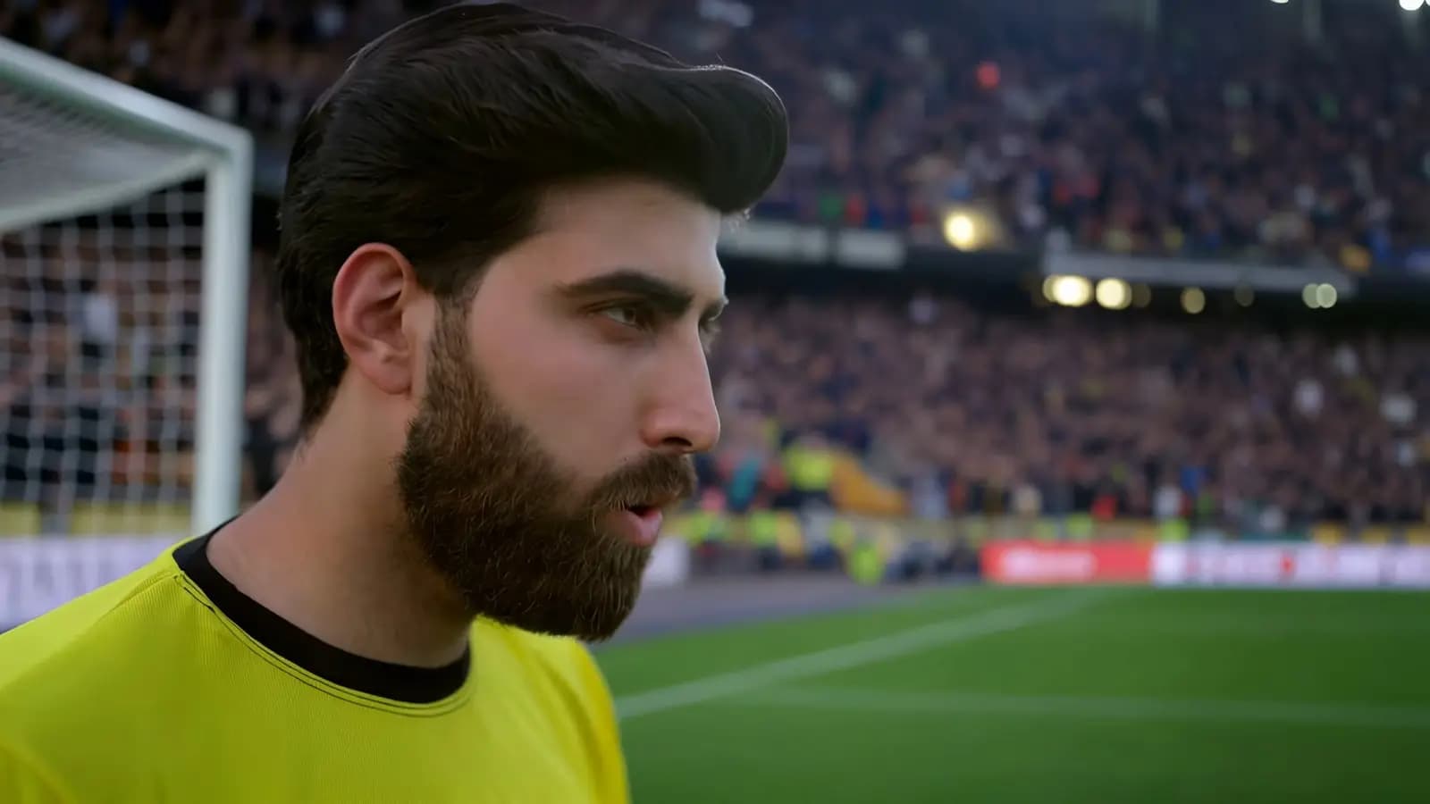In goal, under the floodlights: the keeper.