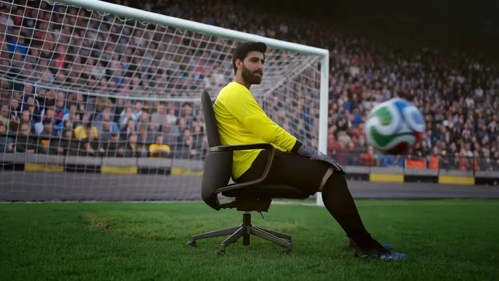 The keeper takes the penalty sitting down — in a Vana chair.
