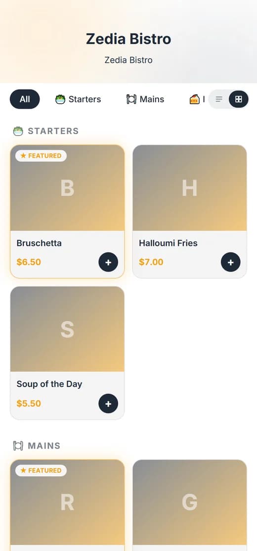 Mobile QR menu view